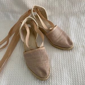 Ilse Jacobson Lace up Espadrille Wedge Ballet / Nude-Soft Pink